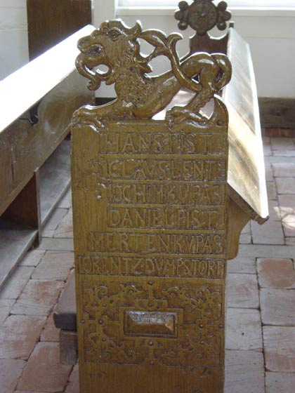 Picture of carved bench in Brunow Church